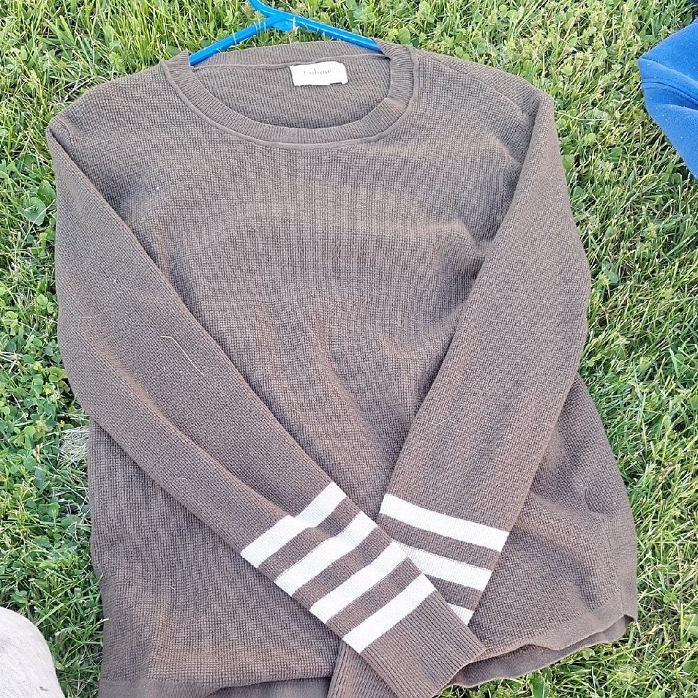 St. John's Bay Brown Crewneck Sweater with White Accents